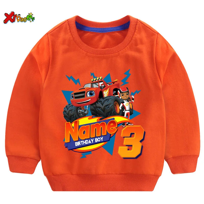Personalized Blaze Birthday Hoodie - Kids Custom Name Sweatshirt