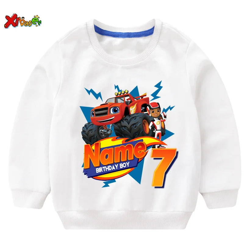 Personalized Blaze Birthday Hoodie - Kids Custom Name Sweatshirt
