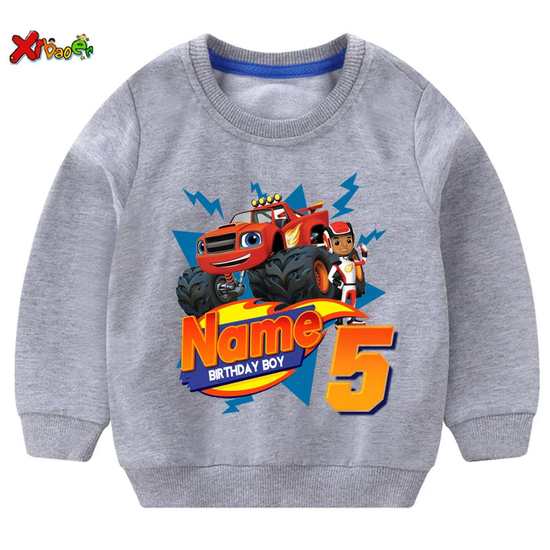 Personalized Blaze Birthday Hoodie - Kids Custom Name Sweatshirt