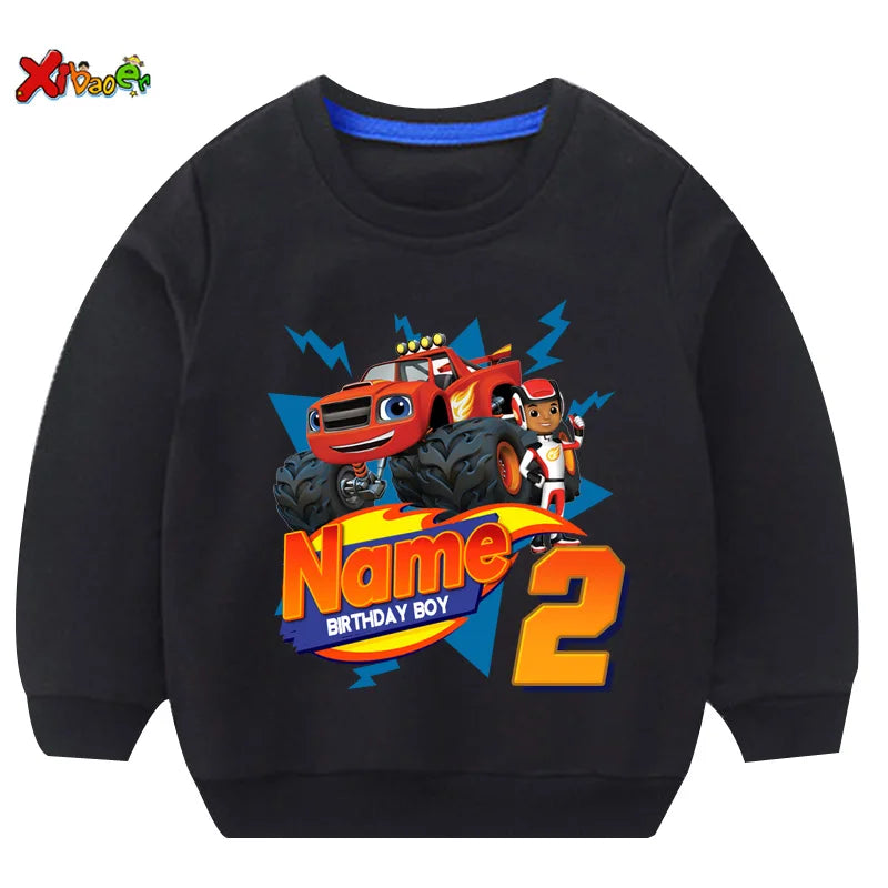 Personalized Blaze Birthday Hoodie - Kids Custom Name Sweatshirt