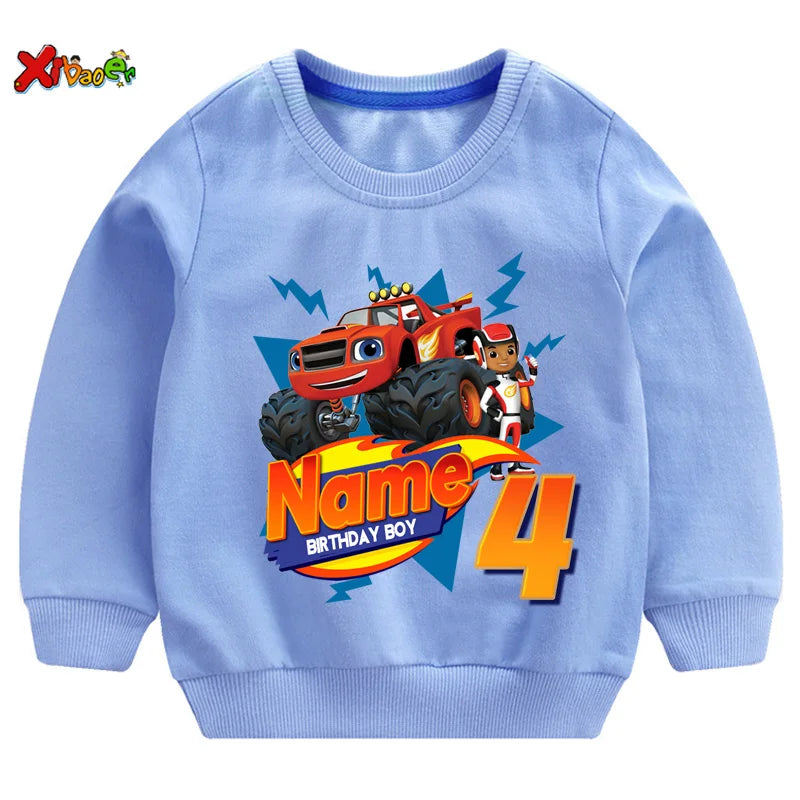 Personalized Blaze Birthday Hoodie - Kids Custom Name Sweatshirt