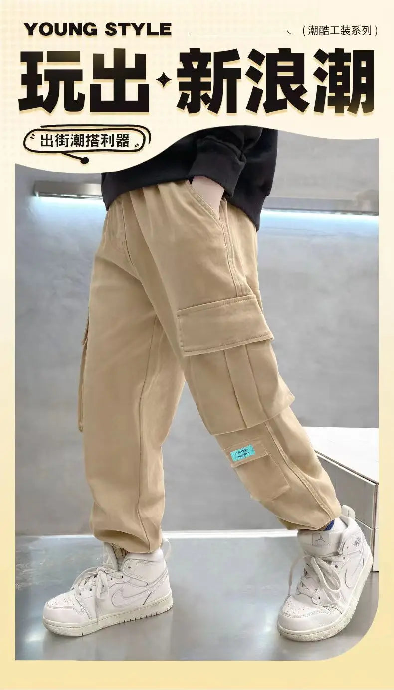 Boys Cargo Pants - Thick Casual Trousers Ages 5-12