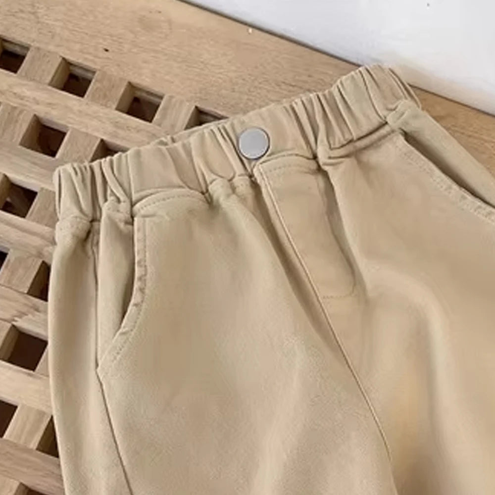Boys Cargo Pants - Mid-Rise Button Trousers Ages 2-5