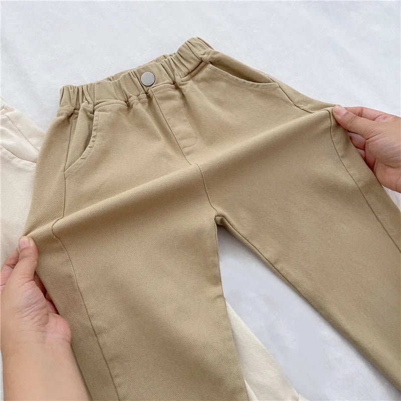 Boys Cargo Pants - Mid-Rise Button Trousers Ages 2-5