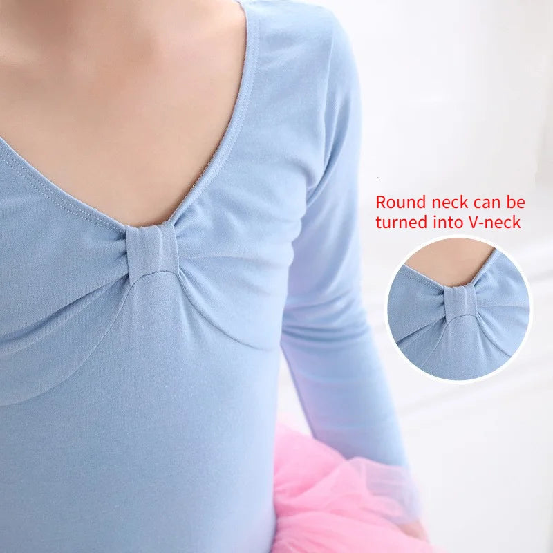 Kids Cotton Ballet Dance Dress Cute Tutu Skirted Leotard for Toddler Girls Long Sleeve Hollow Back Ballet Leotard Dancewear