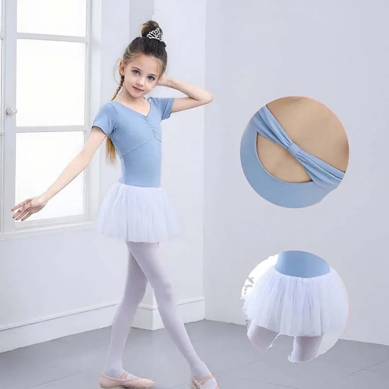 Kids Cotton Ballet Dance Dress Cute Tutu Skirted Leotard for Toddler Girls Long Sleeve Hollow Back Ballet Leotard Dancewear