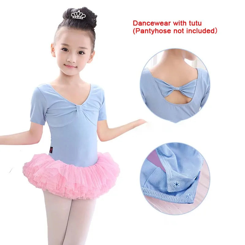 Kids Cotton Ballet Dance Dress Cute Tutu Skirted Leotard for Toddler Girls Long Sleeve Hollow Back Ballet Leotard Dancewear