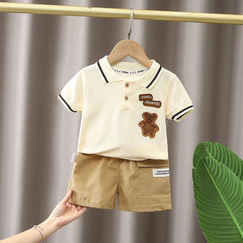 Boys Striped Polo Shirt & Shorts Set - Summer 2-Piece Outfit