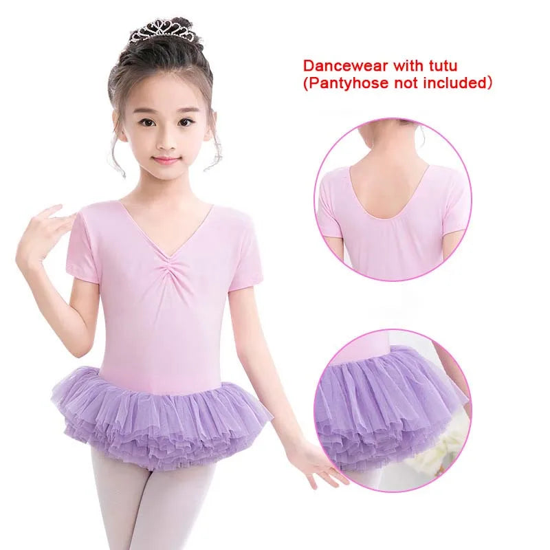 Kids Cotton Ballet Dance Dress Cute Tutu Skirted Leotard for Toddler Girls Long Sleeve Hollow Back Ballet Leotard Dancewear