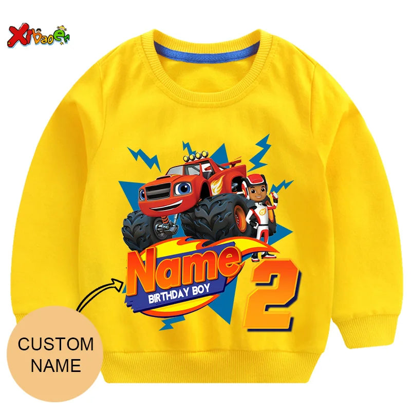 Personalized Blaze Birthday Hoodie - Kids Custom Name Sweatshirt