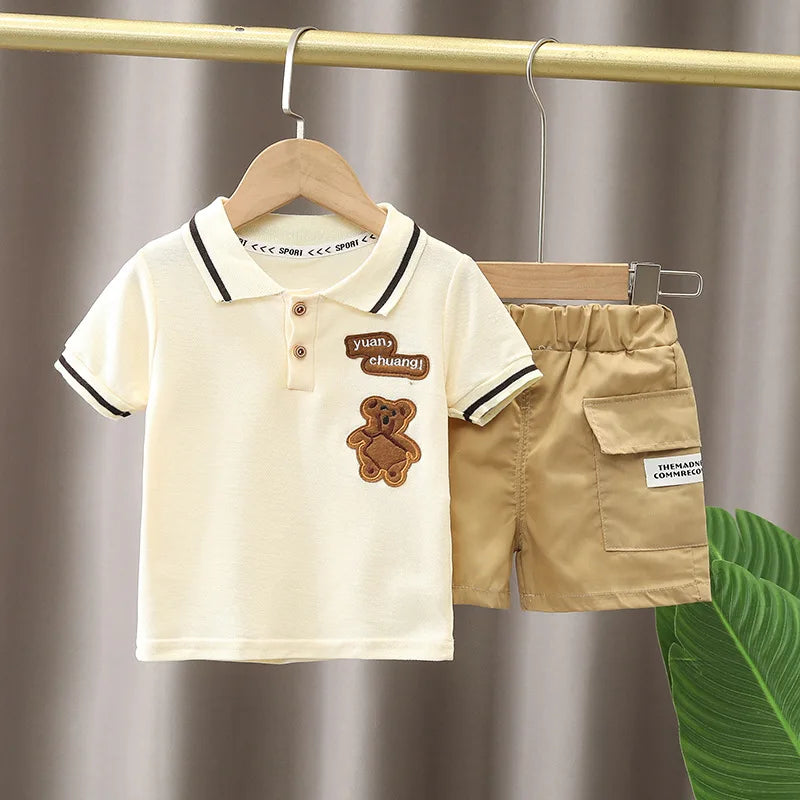 Boys Striped Polo Shirt & Shorts Set - Summer 2-Piece Outfit