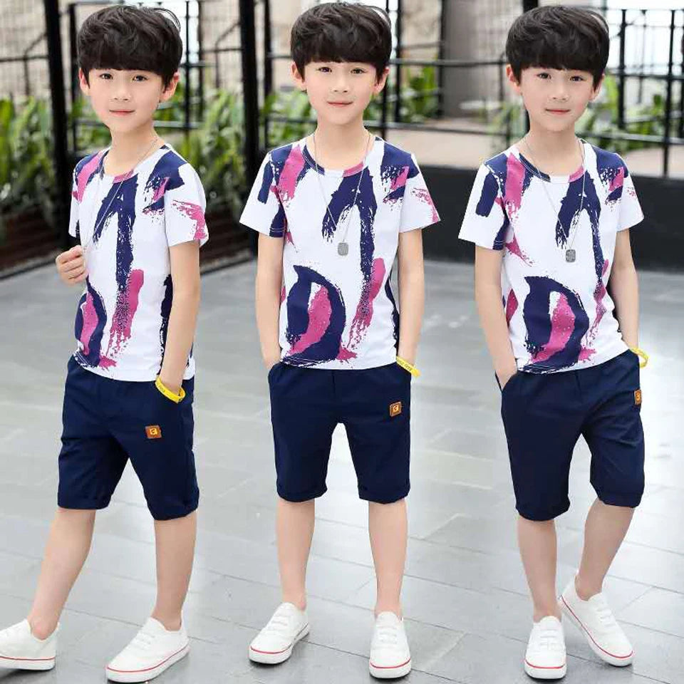Boys Summer Cotton Shirt & Shorts Set - 2-Piece Outfit
