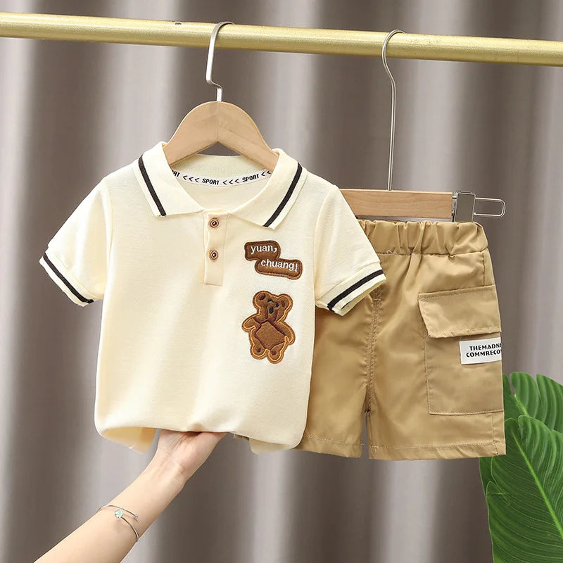 Boys Striped Polo Shirt & Shorts Set - Summer 2-Piece Outfit