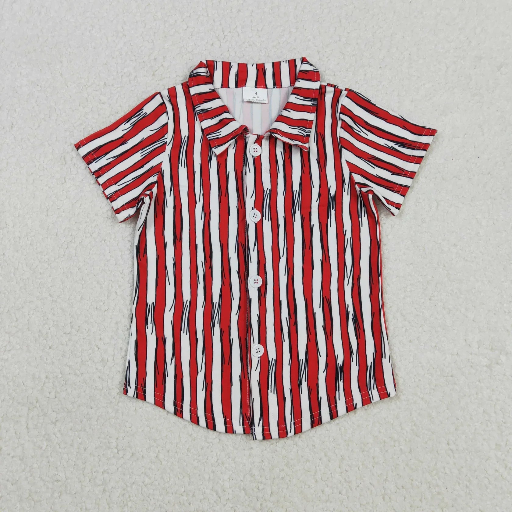 Toddler Boys Red Striped Button Shirt
