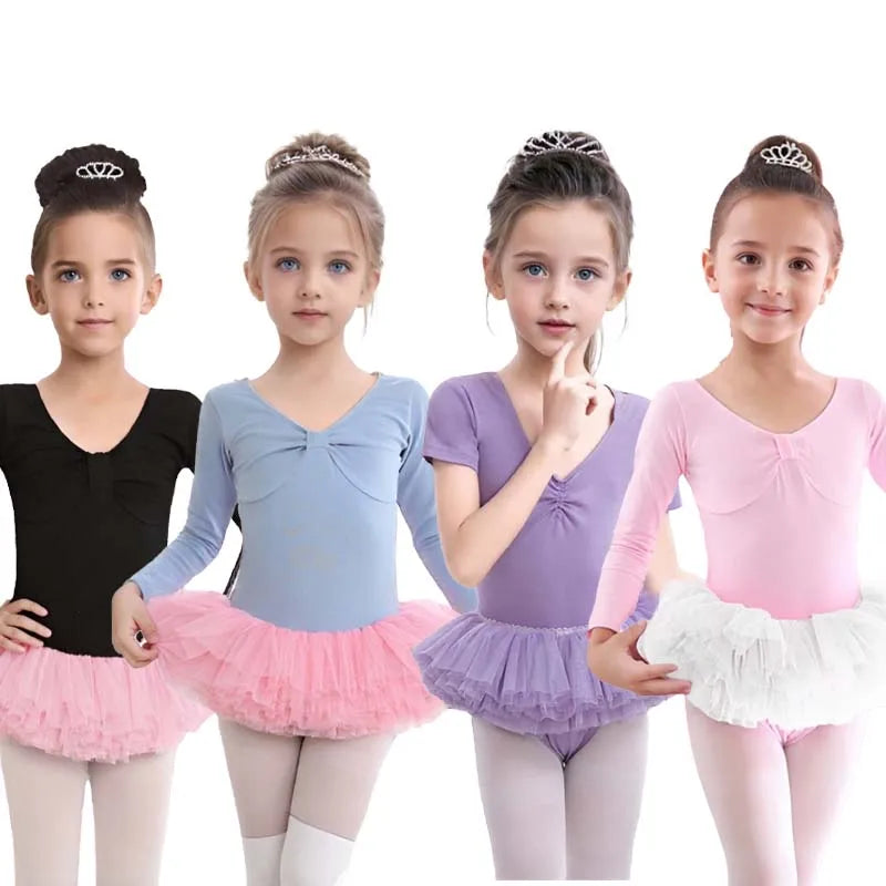 Kids Cotton Ballet Dance Dress Cute Tutu Skirted Leotard for Toddler Girls Long Sleeve Hollow Back Ballet Leotard Dancewear