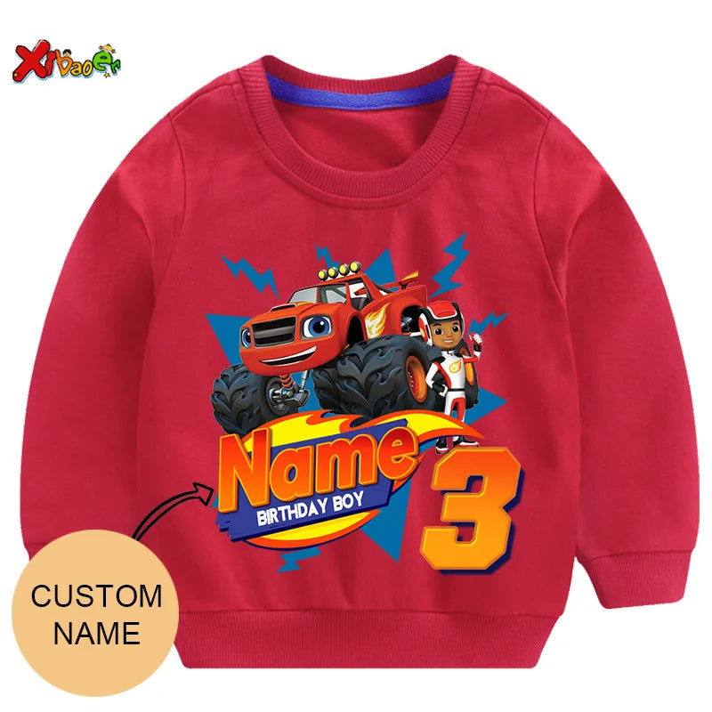Personalized Blaze Birthday Hoodie - Kids Custom Name Sweatshirt