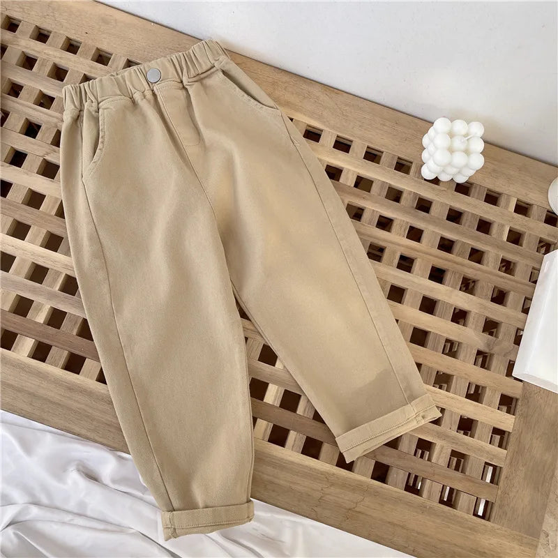 Boys Cargo Pants - Mid-Rise Button Trousers Ages 2-5