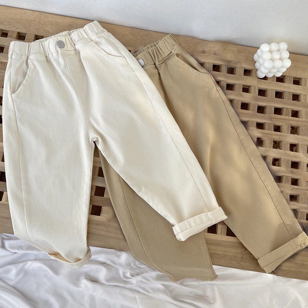 Boys Cargo Pants - Mid-Rise Button Trousers Ages 2-5