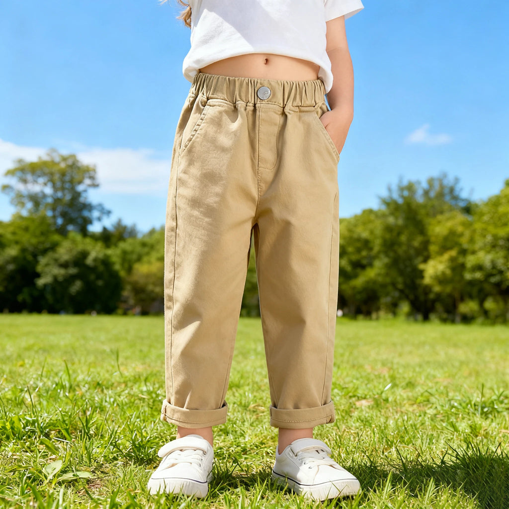 Boys Cargo Pants - Mid-Rise Button Trousers Ages 2-5