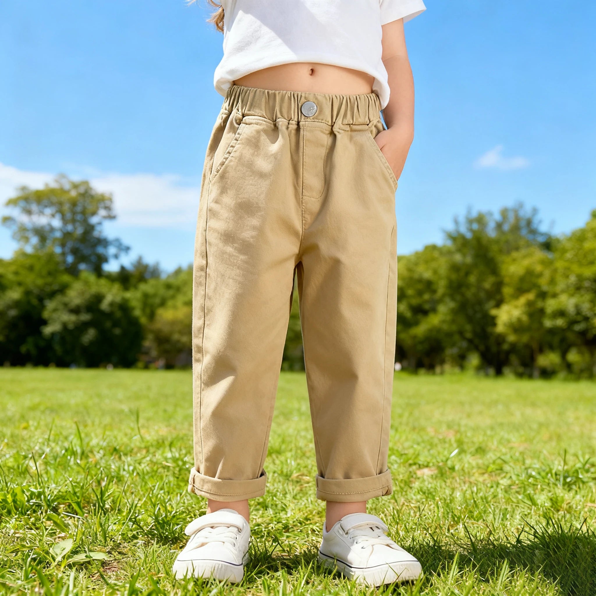 Boys Cargo Pants - Mid-Rise Button Trousers Ages 2-5