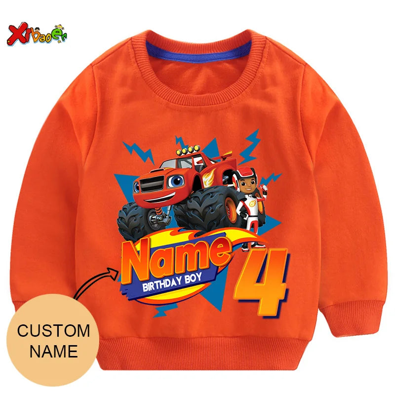 Personalized Blaze Birthday Hoodie - Kids Custom Name Sweatshirt