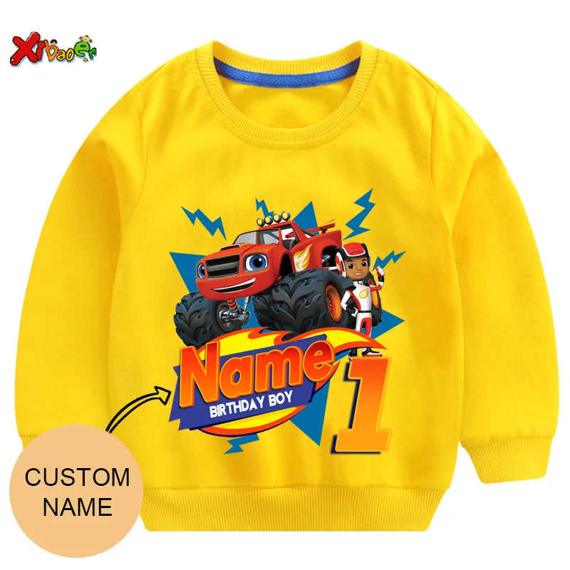 Personalized Blaze Birthday Hoodie - Kids Custom Name Sweatshirt