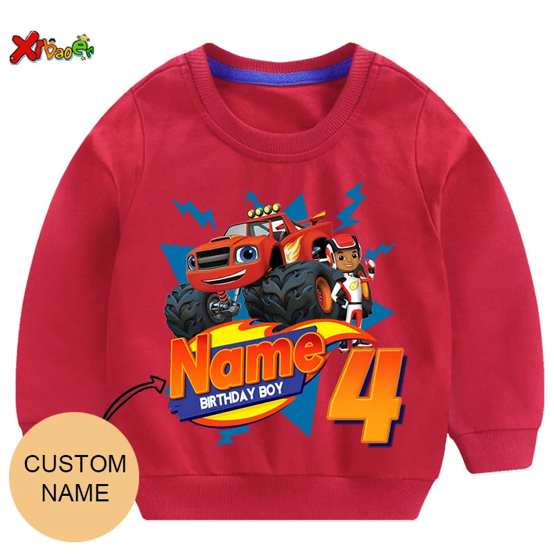 Personalized Blaze Birthday Hoodie - Kids Custom Name Sweatshirt
