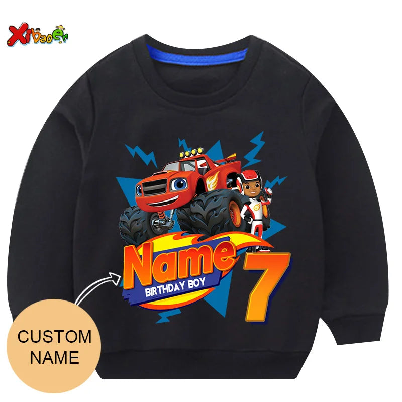 Personalized Blaze Birthday Hoodie - Kids Custom Name Sweatshirt