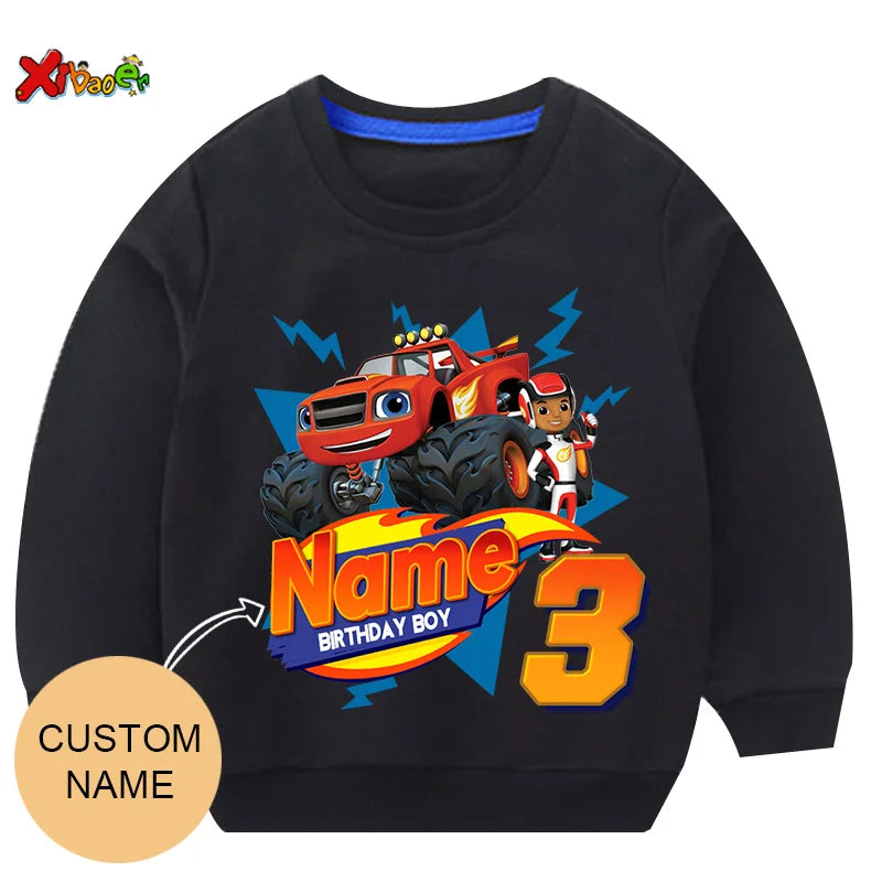 Personalized Blaze Birthday Hoodie - Kids Custom Name Sweatshirt
