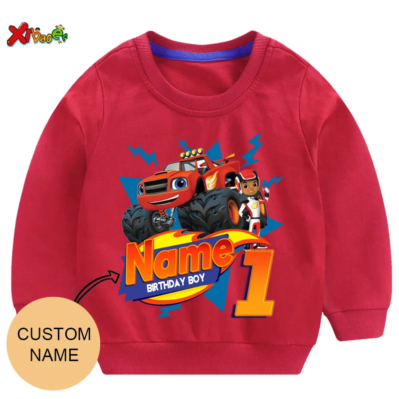 Personalized Blaze Birthday Hoodie - Kids Custom Name Sweatshirt
