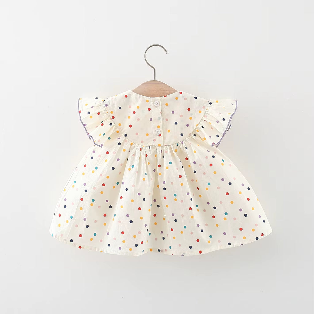 Blooming Beauty: Embroidered Cotton Baby Dress with Polka Dot Print